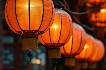 Traditional chinese paper lanterns illuminating the evening creating a festive atmosphere