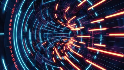 Fototapeta premium Cyber Data Tunnel with Binary Code