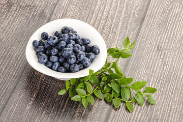 Ripe sweet blueberry in the bowl