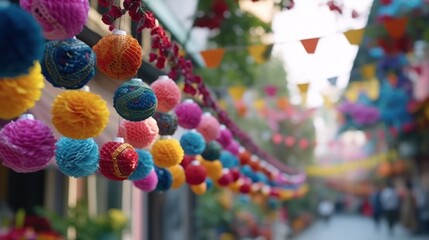 Colorful Decorations in a Festive Street