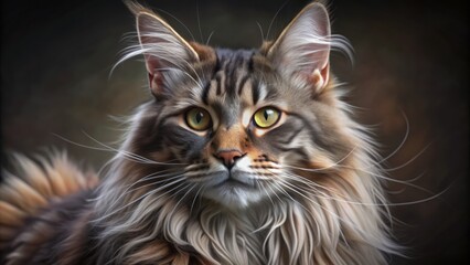 Fototapeta premium Adorable, whimsical, and majestic Maine Coon cat illustrations in gentle watercolor hues, set against a soft, creamy background.