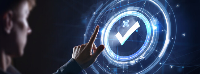 Standard quality control. Certification. Business, technology, internet and networking concept.