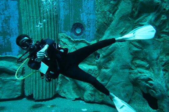 Scuba Diver in an indoor dive center