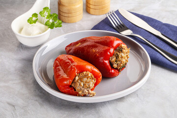 Stuffed bell pepper with minced meat and rice