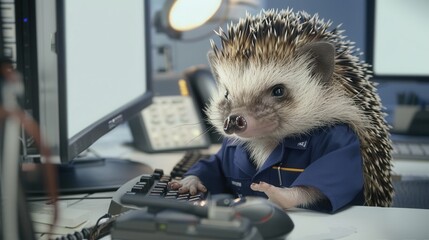 Patient Hedgehog Tech Support Fixing Computers with Problem-Solving Skills and Customer Service Dedication