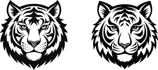 2 Set Of Tiger Face Silhouette Vector Illustration