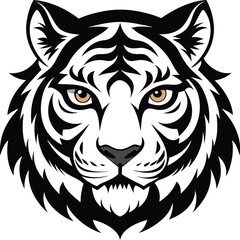 Black and white tiger head silhouette vector illustration art.