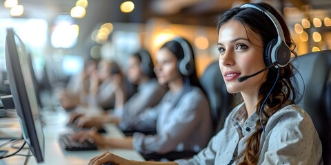 Efficient and Helpful Customer Service Team in a Modern Call Center Supporting Online Business
