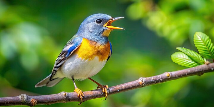 Northern parula bird perched on a tree branch calling out, northern parula, bird, tree, branch, nature, wildlife, animal