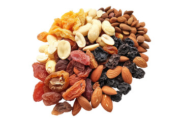 Almond and dehydrate fruits isolated on transparent background