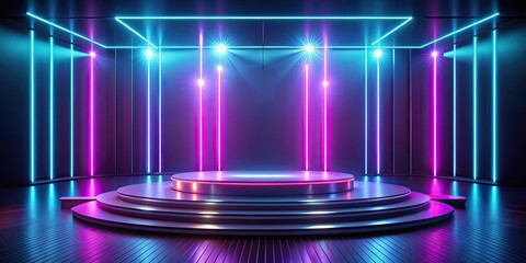 futuristic neon empty stage with glowing podium, futuristic, neon, abstract, stage, background, performance