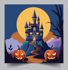 Happy Halloween day with Halloween house  and pumpkin Spooky Night  Halloween Backdrop