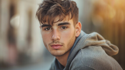 portrait of a handsome young man looking at camera