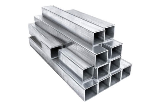 Aluminium extrusion sections isolated on transparent background