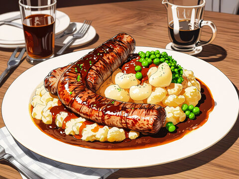grilled sausages with beer