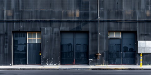 Fototapeta premium Shutters, gates, steel doors, loading section, modern design office or private gallery space entrance. 