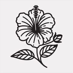 hibiscus flower line art silhouette vector on a white background