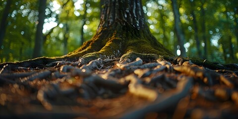 Fototapeta premium The Symbolic Importance of Tree Roots in Family Health, Mental Growth, and Success. Concept Family Dynamics, Mental Health, Success, Tree Roots Symbolism