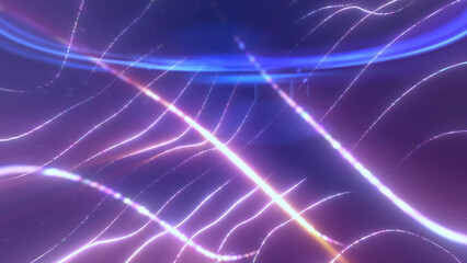 Blue glowing energy waves from small particles and lines abstract background