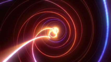 Abstract bright glowing yellow gold background tunnel with flying lines of energy particles and light rays