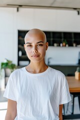 Fototapeta premium confident bald young woman at home