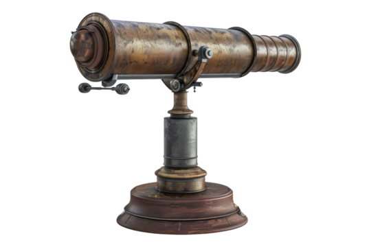Antique telescope isolated on transparent background