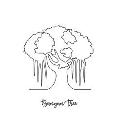 One continuous line drawing of Banyan tree vector illustration. Tree plant themes in simple linear style vector design concept. Plant and nature education for students. Education design presentation