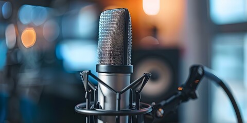 Setting Up a Podcast Studio with Microphones. Concept Podcast Equipment, Audio Recording, Microphone Setup, Soundproofing, Podcast Studio Essentials