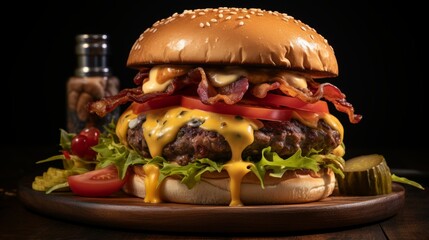 Street food vendor preparing and serving a mouthwatering freshly made cheeseburger