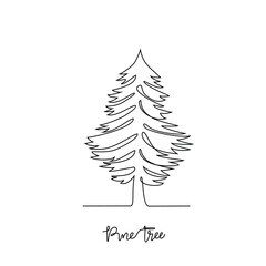 One continuous line drawing of Pine tree vector illustration. Tree plant themes in simple linear style vector design concept. Plant and nature education for students. Education design presentation