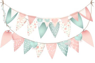 Pastel pink and mint green bunting banner with white polka dots, perfect for parties and celebrations.