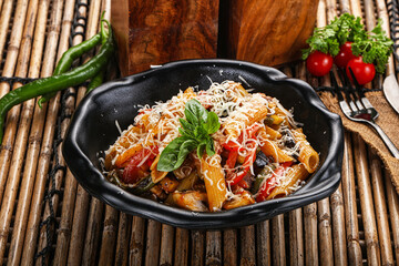 Vegetarian pasta penne with mushroom