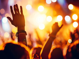 A music festival with a brightly lit stage. AI generative.