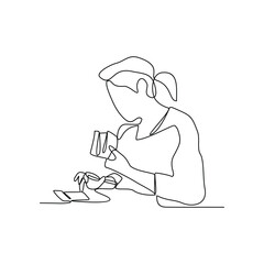 One continuous line drawing of counting money vector illustration. Economic themes in simple linear style vector design concept. Investment is process of allocating resources like money and home.