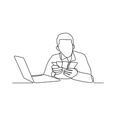 One continuous line drawing of counting money vector illustration. Economic themes in simple linear style vector design concept. Investment is process of allocating resources like money and home.