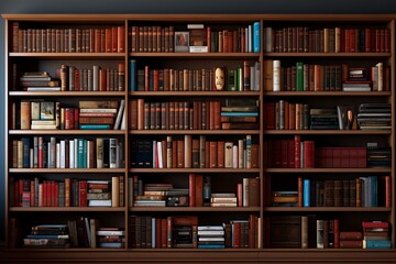 Bookshelf with books in the library. 3d rendering.