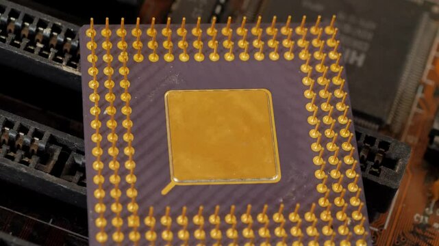 Close-up of an old vintage computer microprocessor