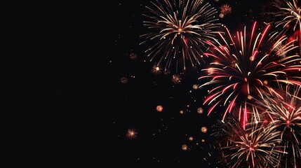 Fototapeta premium Festive fireworks background with black copy space,