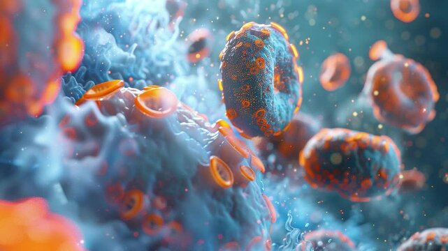 Medical health concept. Molecules virus cell. Bacteriophage and Viruses. Microscopic Bacteria. Science microbes. Medical background. Close-up view.