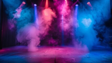 Theater stage light background with spotlight illuminated the stage.. Empty stage with bright colors backdrop decoration. Entertainment show.