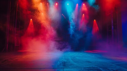 Theater stage light background with spotlight illuminated the stage.. Empty stage with bright colors backdrop decoration. Entertainment show.