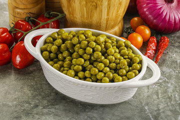 Sweet canned young green peas