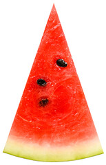 Slice of juicy watermelon isolated on a transparent background. Front view.