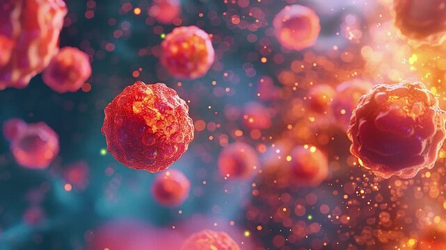 Medical health concept. Cancer cells in the body. 3d render of human cells and cancer cell under the microscope. Microbiology background. Medical background. 