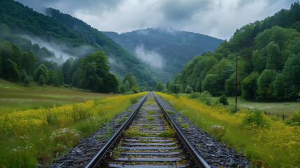 Fototapeta premium Extensive railway tracks across diverse landscapes symbolize human paths, transportation, trade, and discovery.