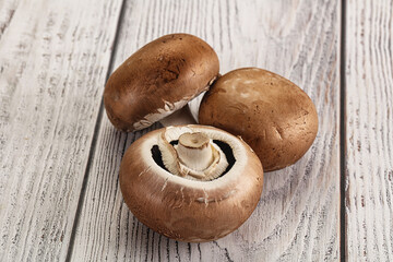 Raw brown champignon for cooking