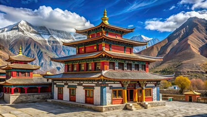 Obraz premium Buddhist temple of Muktinath in lower Mustang, Nepal , Buddhism, Nepal, architecture, religious, sacred