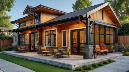 Fototapeta premium Modern House with Patio and Yard.