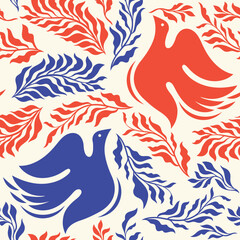 Seamless pattern with flying dove and branches , wallpaper design, fabric pattern