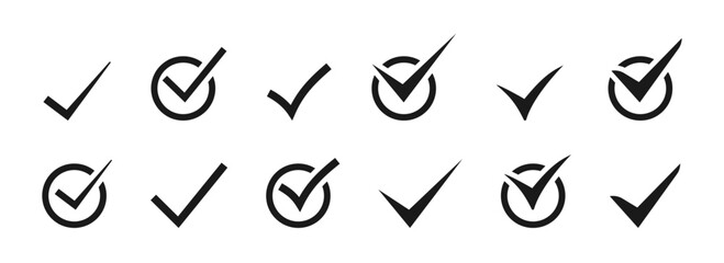 Checkmark  icons set. Check mark with correct, accept black icon. Vector